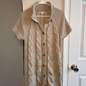 Gap Womens Beige Cable Knit Short Sleeve Button Front Cardigan Sweater Dress L